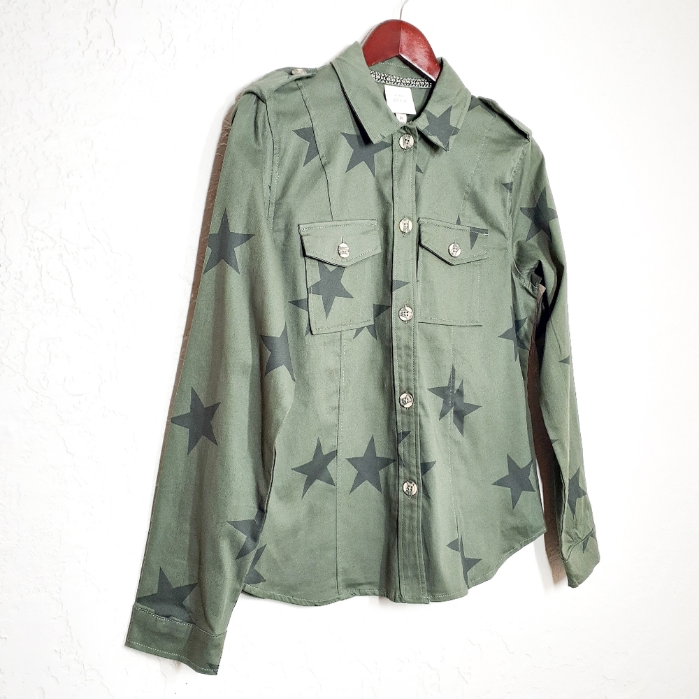 Knox Rose Button Down Green Long Sleeve Star Print Shirt Size M
